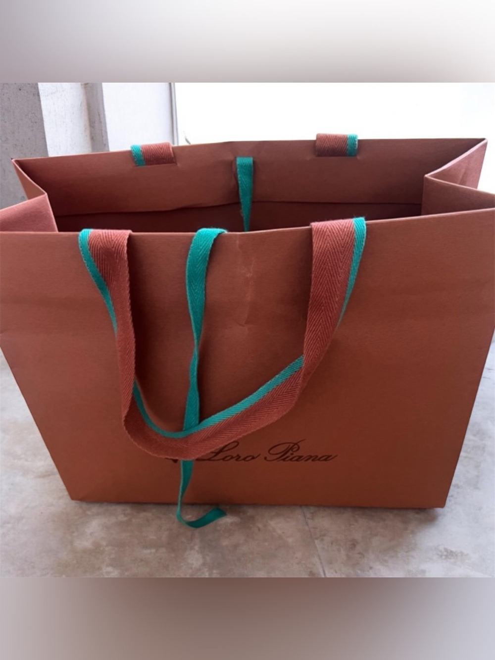 Loro Piana Brown Tote with Teal Ribbon Handles